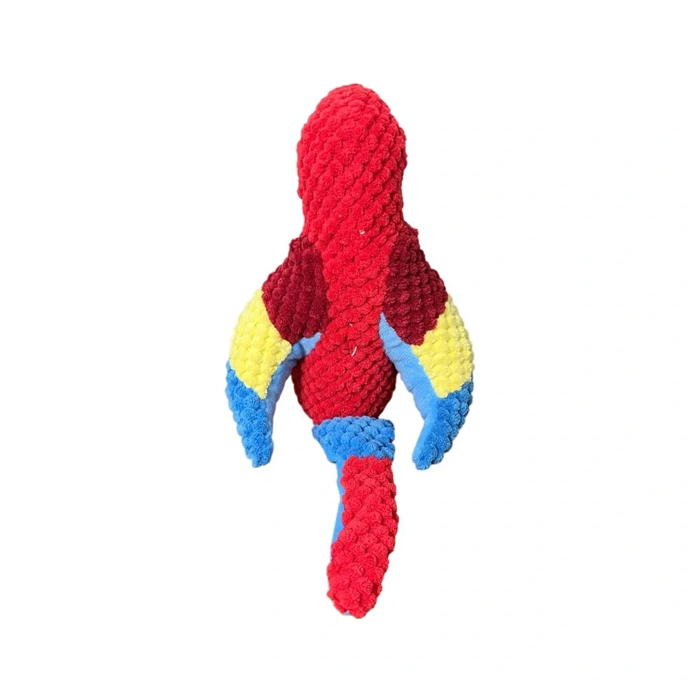 Squeaky Plush Parrot Dog Toy – Crinkle Wings & Rope Legs